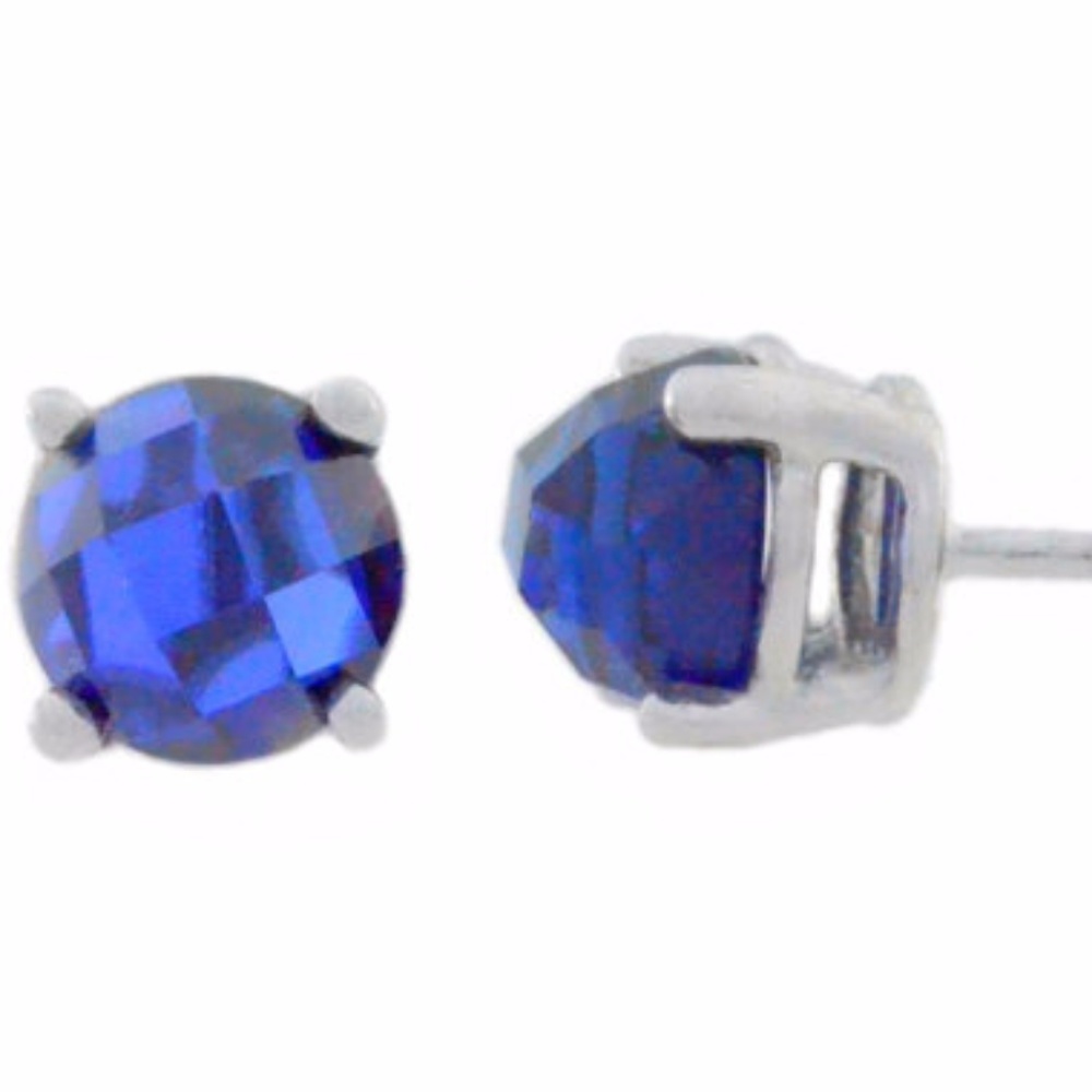 2 Ct Blue Sapphire Checkerboard Round Earrings